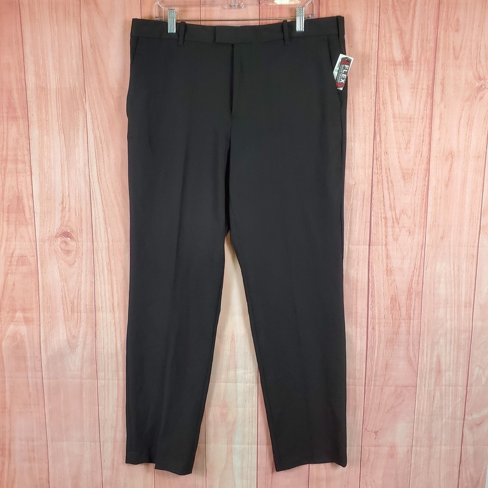 Van Hussen Black Straight Fit Dress Pants Sz 34 34x32 NEW NWT